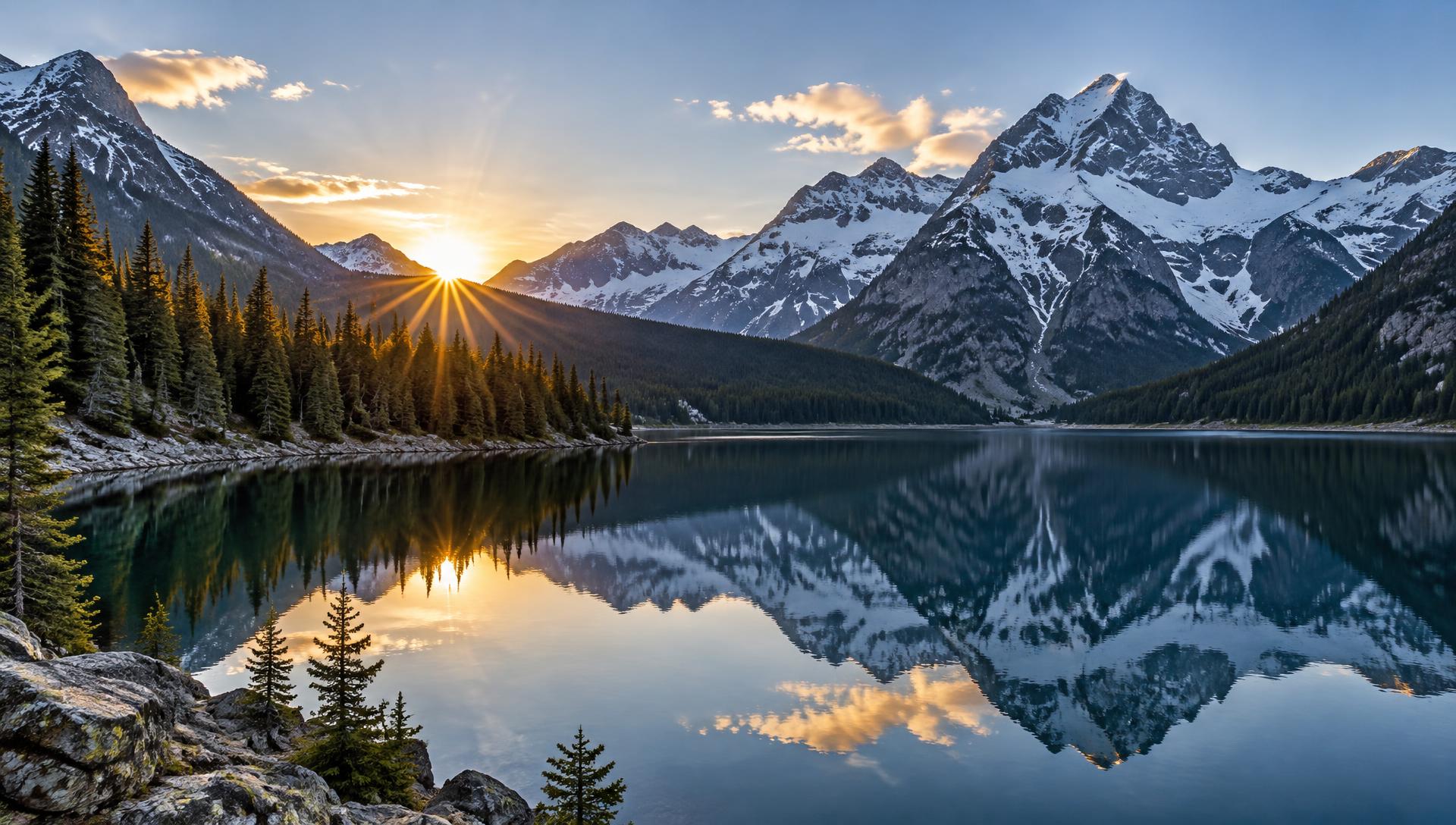 Mountain lake at sunrise